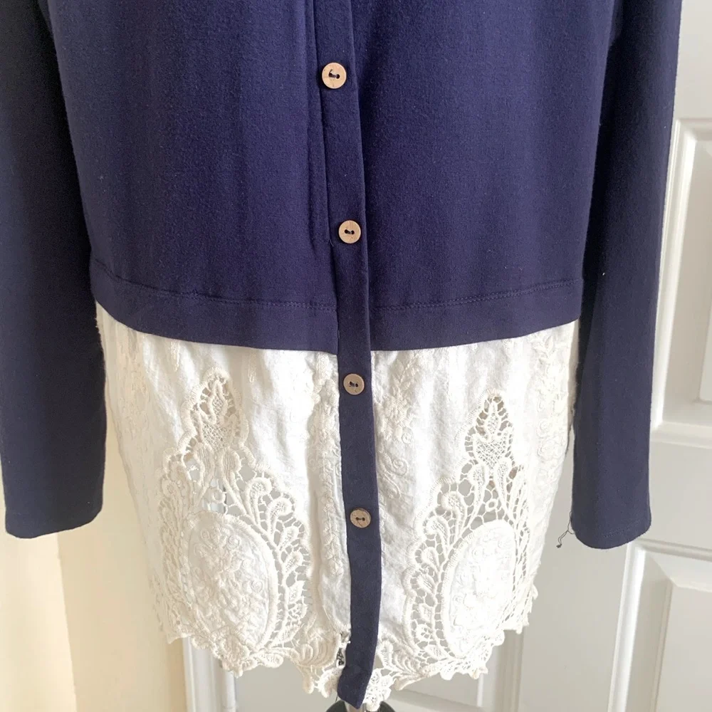 Altar'd State Navy Soft Knit And Lace Oversized Tunic Length Sweater Size L - Picture 8 of 12